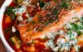 Golden Trout With a Summer Canellini Bean Stew.