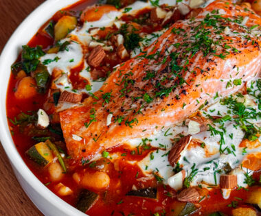 Golden Trout With a Summer Canellini Bean Stew.