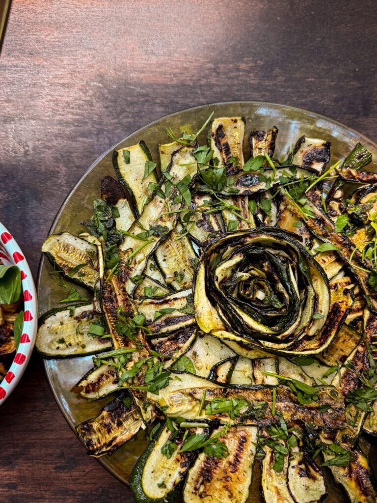 Simple courgette zuchini salad, an example of how travel influences cooking by teaching restraint and the beauty of three perfect ingredients.