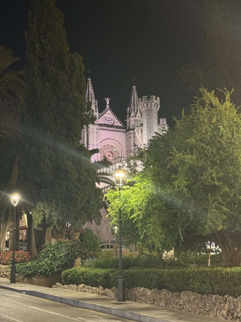 Palma Cathedral lit up at night – iconic backdrop to an evening spent discovering where to eat in Palma