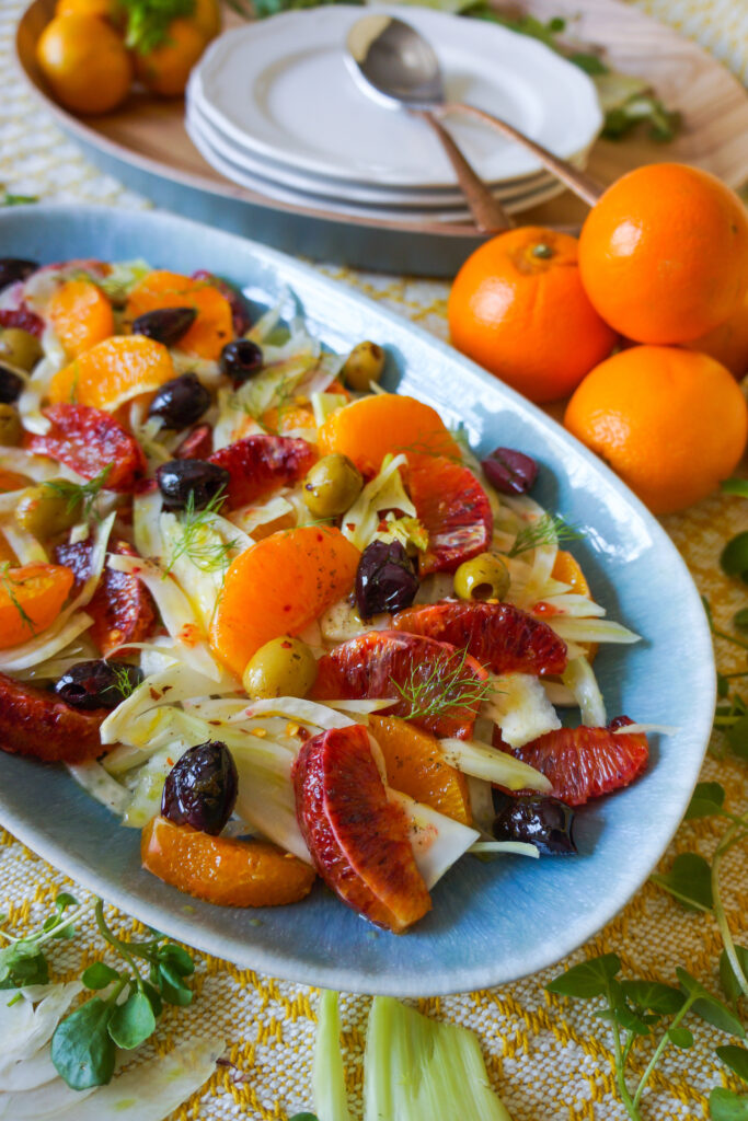 Sicilian Salad dishes with citrus and Fennel, examples of how travel influences cooking through unexpected flavour pairings.