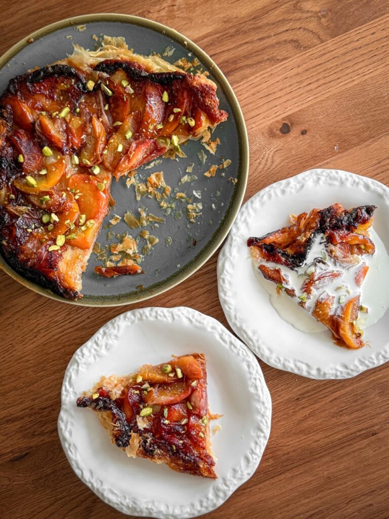 august seasonal produce peach tarte tatin