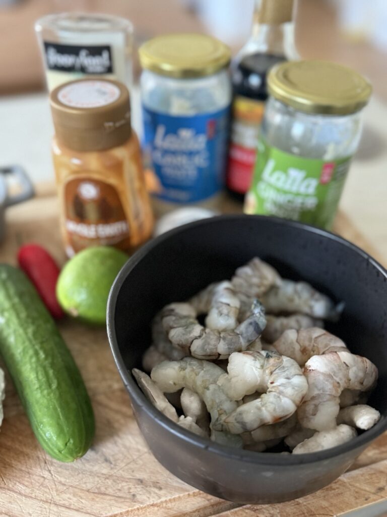 satay king prawn ingredients laid out