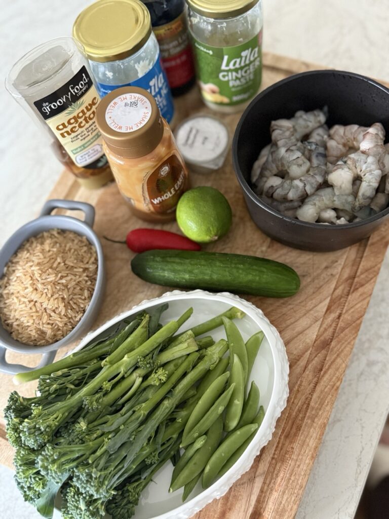 satay king prawn ingredients laid out