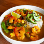 satay king prawn traybake with rice