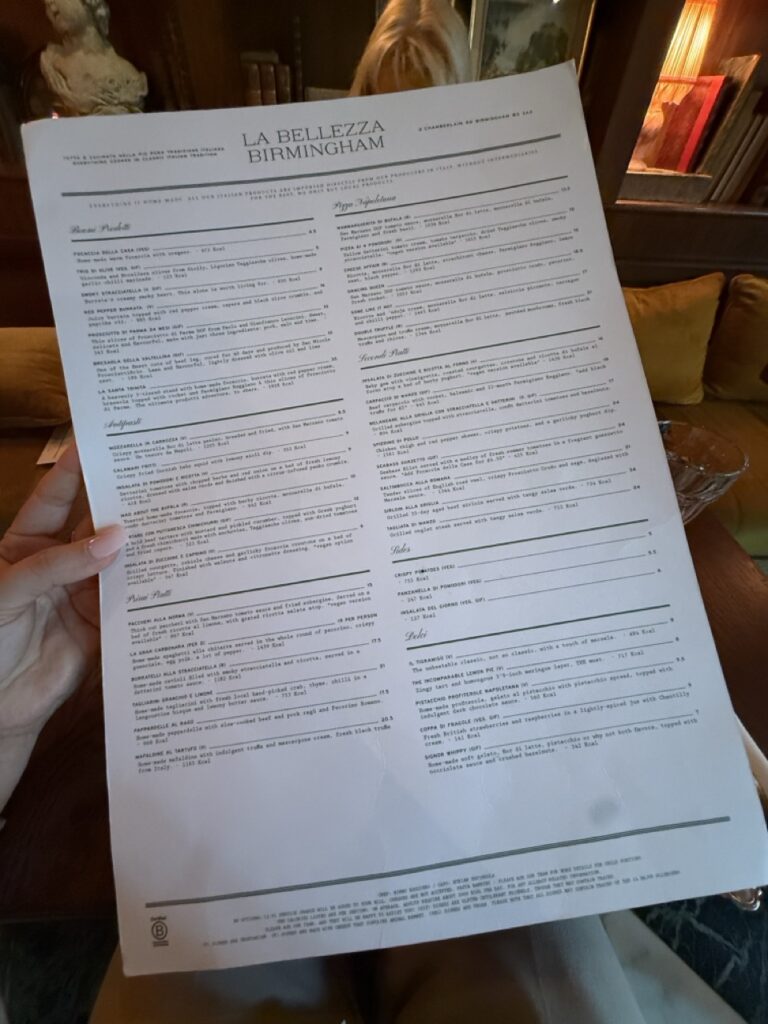 la bellezza restaurant birmingham menu overview