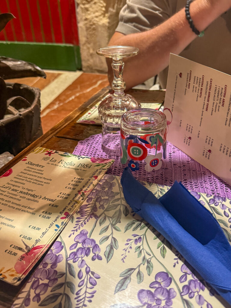 Vintage décor at La Foglia — where to eat in Ortigia for traditional Sicilian cooking