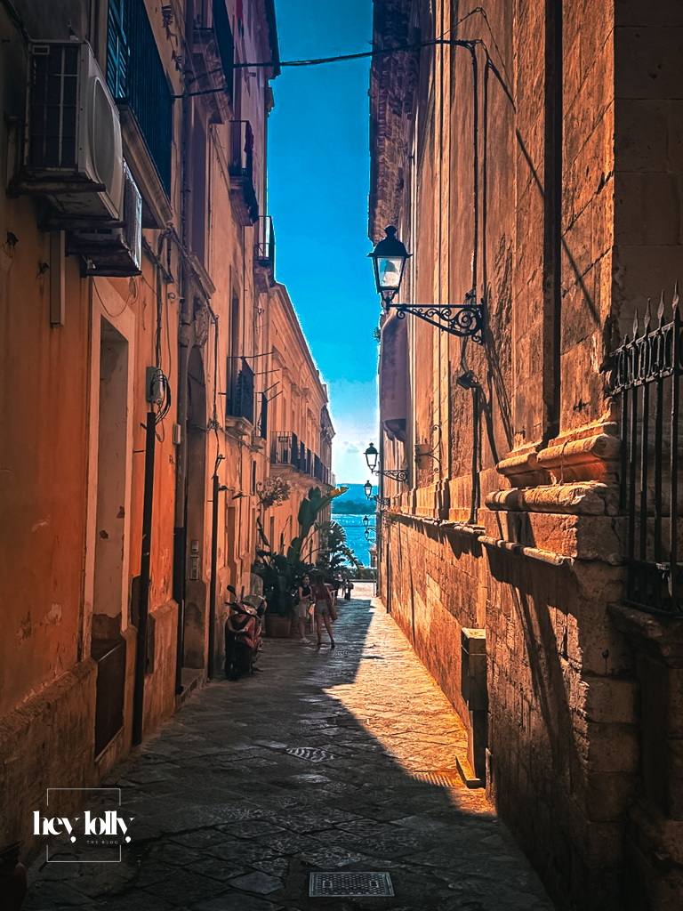 Narrow cobbled street in Ortigia