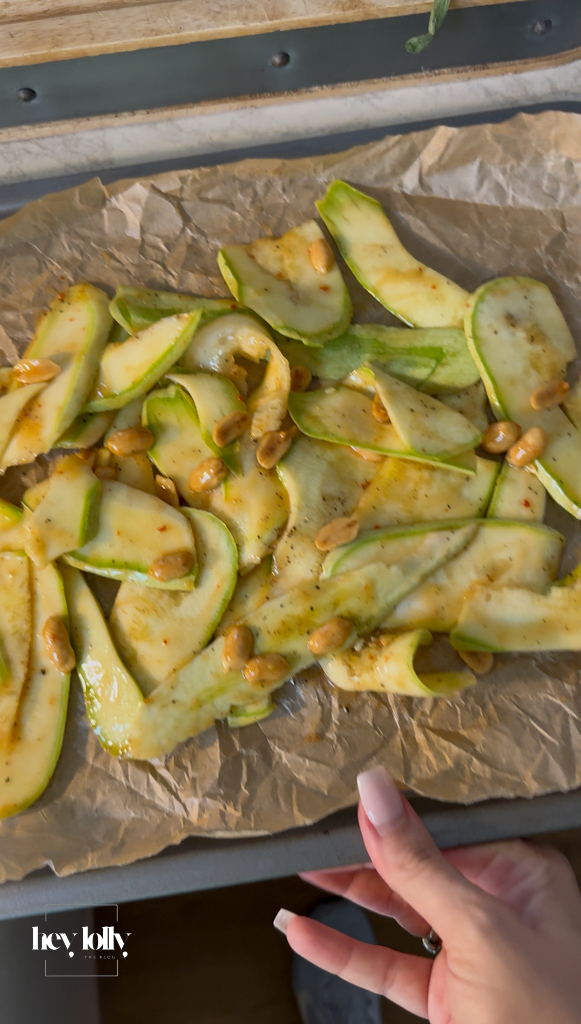 Courgette noodles tossed with sesame dressing