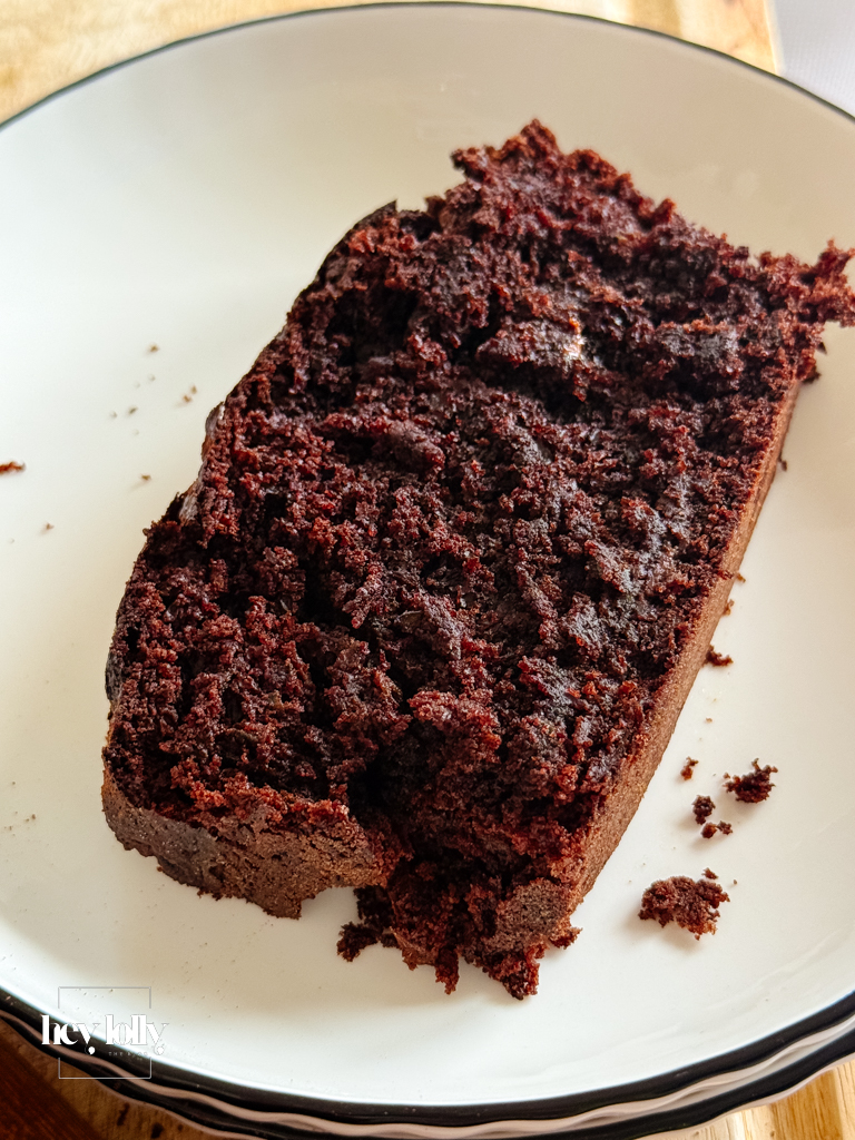 close up shot of sliced moist chocolate courgette cake
