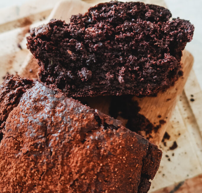 overhead shot of moist ultimate chocolate courgette cake