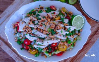 thai poached chicken with glass noodle salad