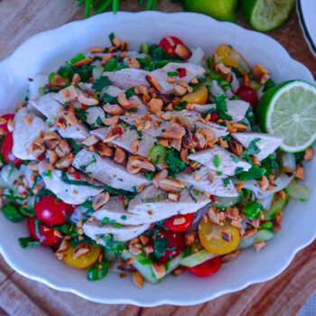 thai poached chicken with glass noodle salad