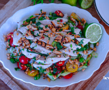 thai poached chicken with glass noodle salad