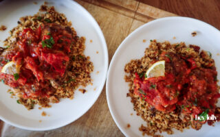 uicy Za’atar Chicken Thighs with golden skin and roasted tomato anchovy topping”