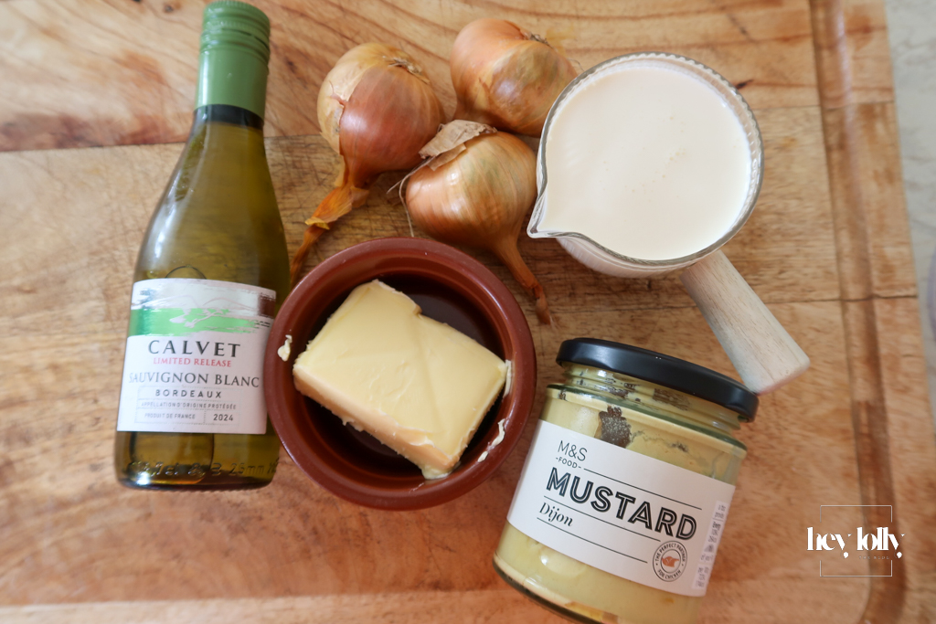 ingredients for dijob cream sauce for garlice roast chicken
