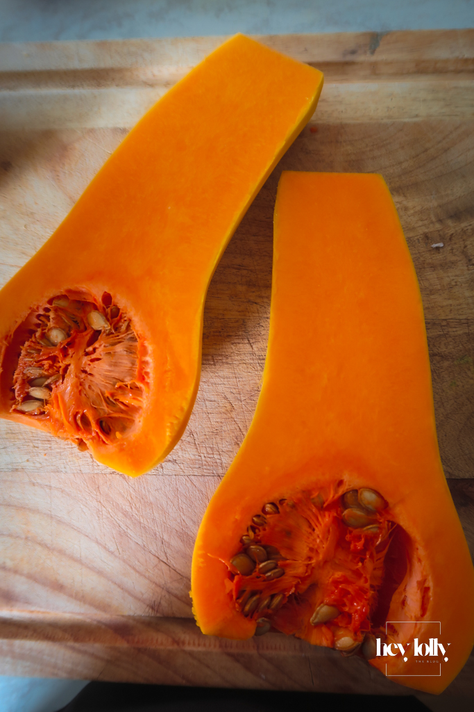 Cut open butternut squash 