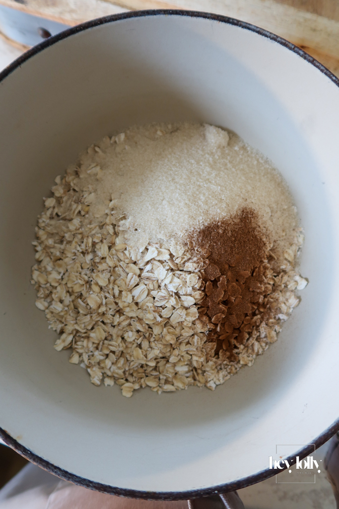 Dry ingredients for maple-pear & walnut porridge