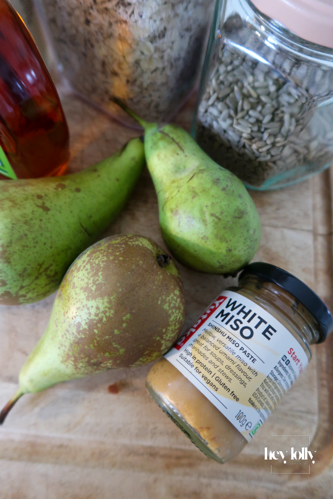 pears and miso for maple-pear & pecan porridge