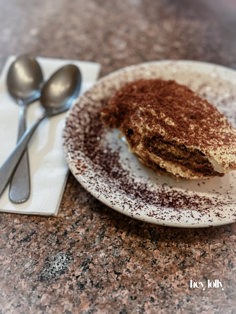 Soft-set tiramisu dusted with cocoa, two spoons ready to share – Pici Nottingham review