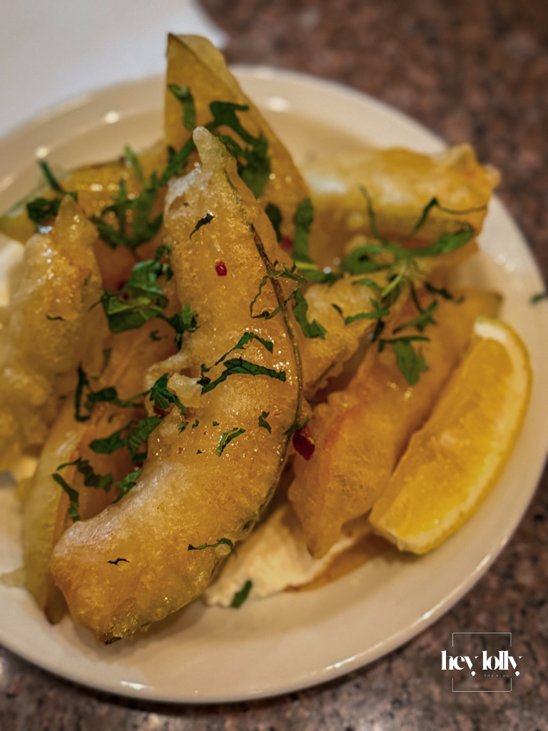 Pumpkin fritti over whipped cheese with lemon wedge – Pici Nottingham review