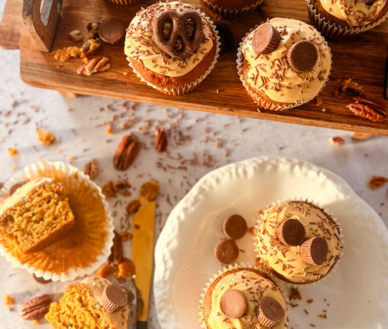 Overhead platter of a dozen Pumpkin, Maple & Pecan Muffins for sharing