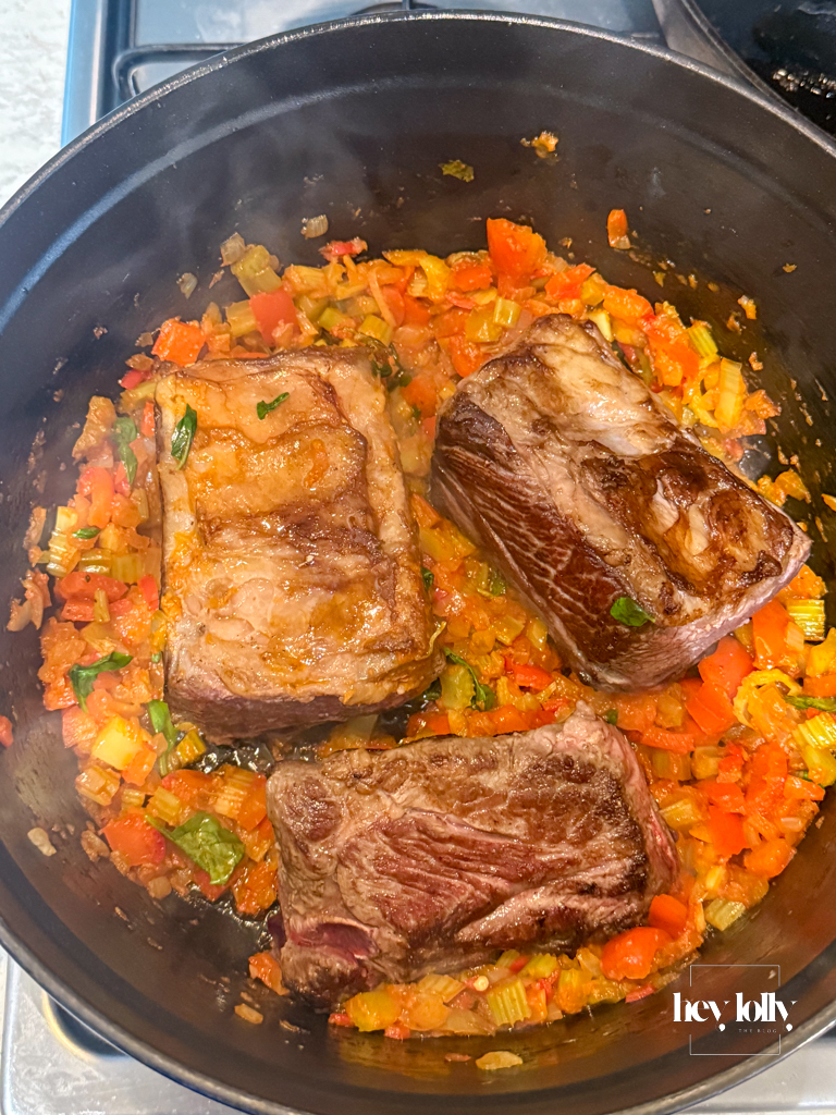 building base flavours of carrots, onion, celery for rich beef ragu