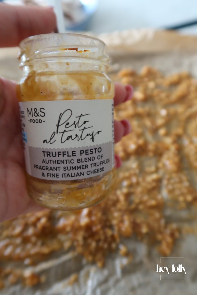 Jar of truffle pesto used to flavour the Jerusalem artichoke and leek tart