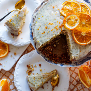 overhead shot of orange and poppy seed cake