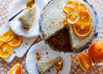 overhead shot of orange and poppy seed cake