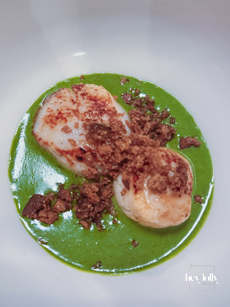 Seared scallops in bright parsley velouté with fried soda bread crumbs – Piccalilli Nottingham review