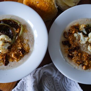 overhead shot of Cauliflower and White Bean Soup