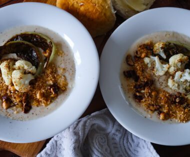 overhead shot of Cauliflower and White Bean Soup