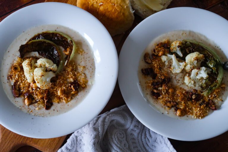 overhead shot of Cauliflower and White Bean Soup