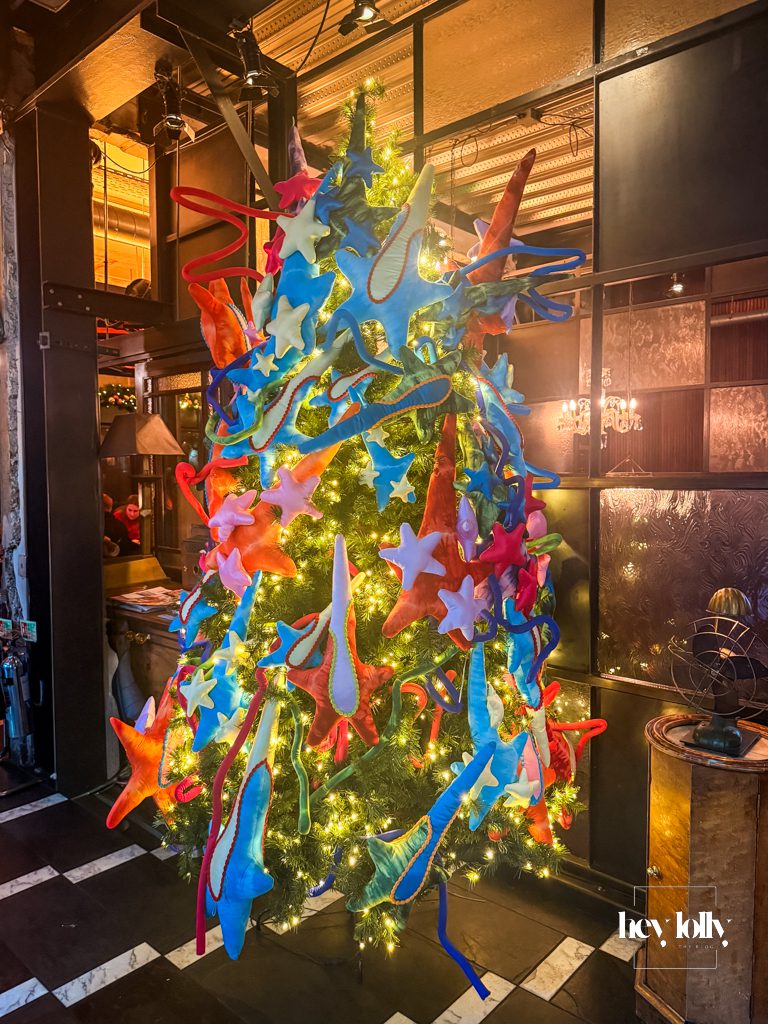 Interior of Dishoom Shoreditch showing Christmas decor