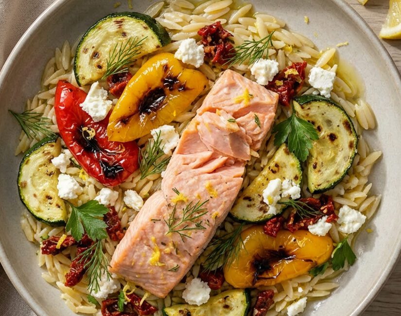 greek salmon and orzo salad