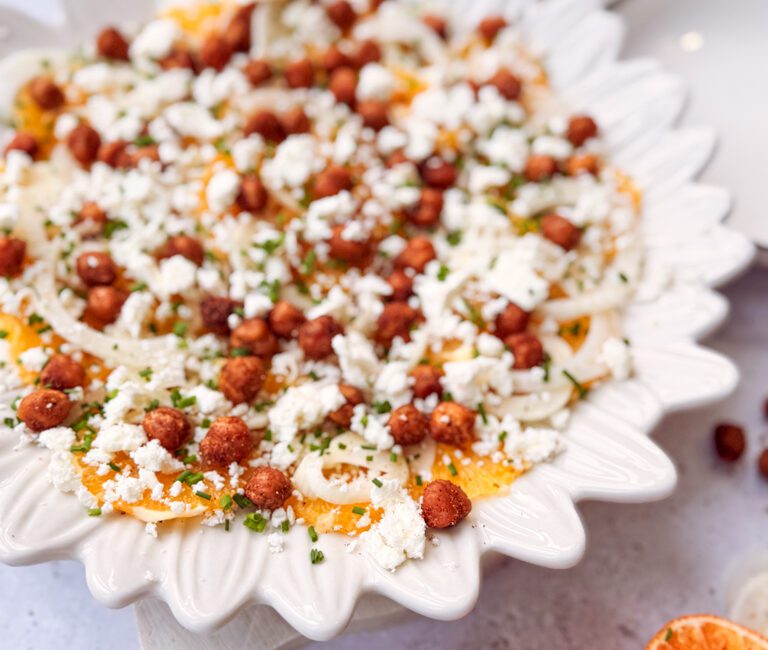 orange fennel and crispy chickpea salad with feta