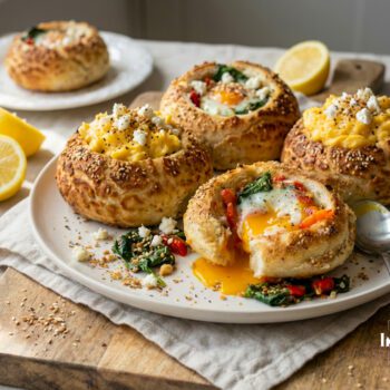 oven baked eggs in tiger buns with spinach feta and dukkah