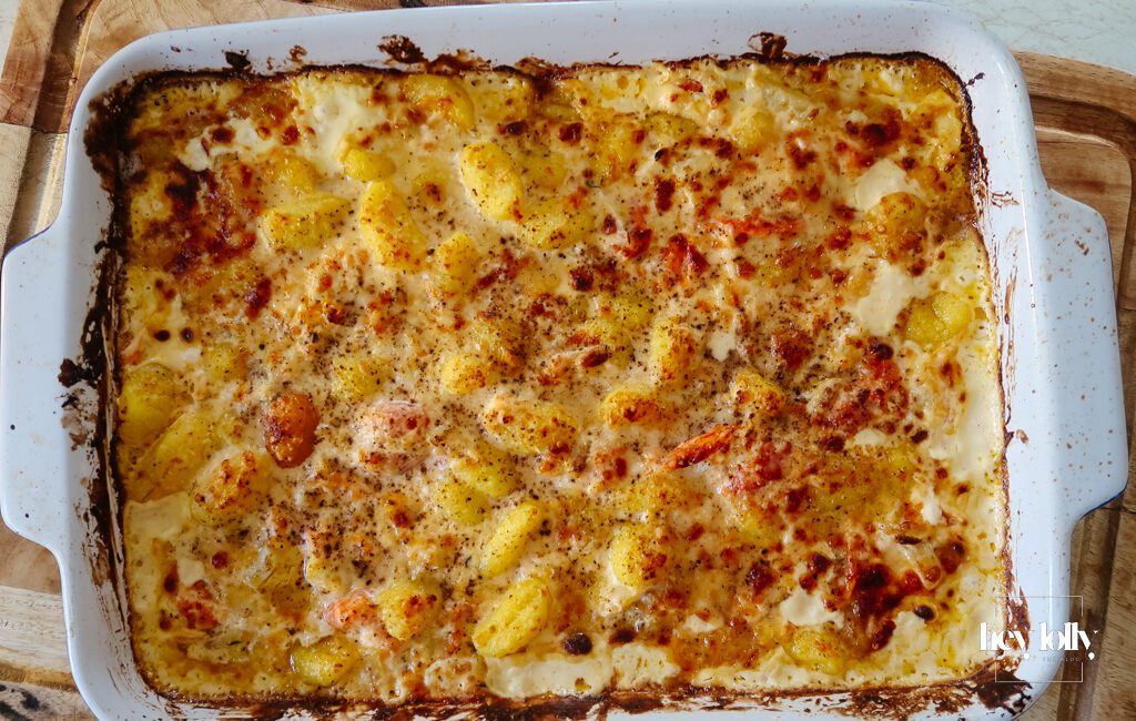 salmon and fennel gnocchi bake