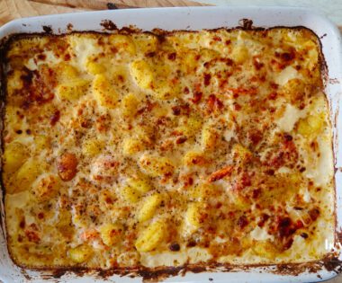 salmon and fennel gnocchi bake