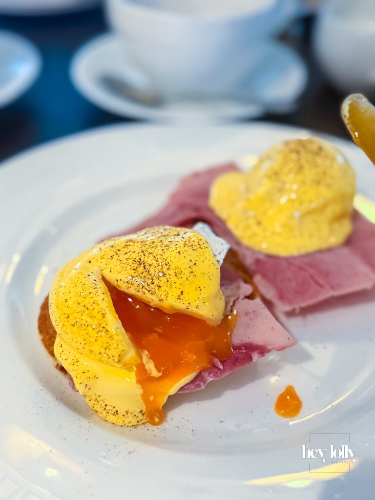 Eggs Benedict with perfectly runny yolks at Buxton Crescent breakfast