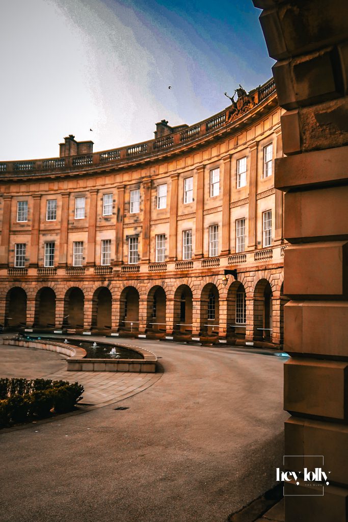 Historic Buxton Crescent square in winter