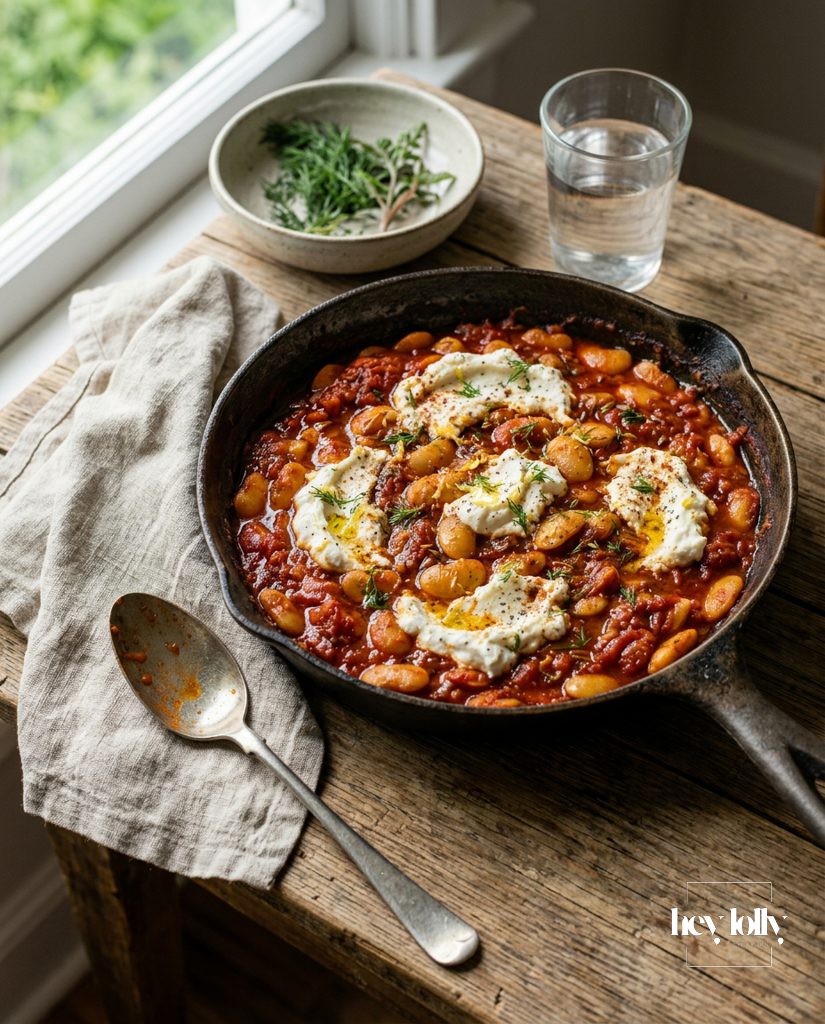 Harissa Butter Beans with Whipped Feta & Lemon Oil