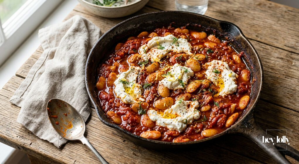 harissa butter beans hey lolly overhead hero shot