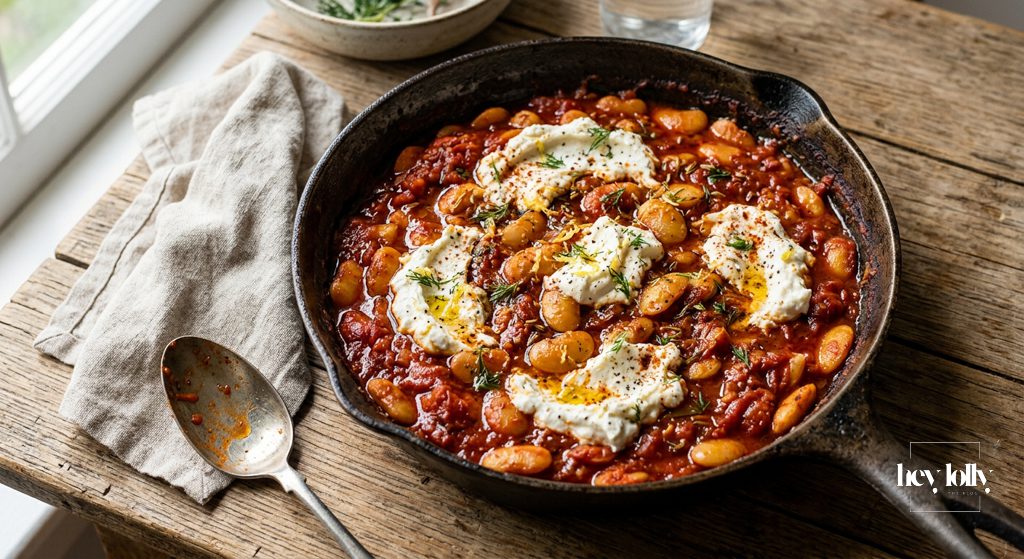 harissa butter beans hey lolly overhead hero shot