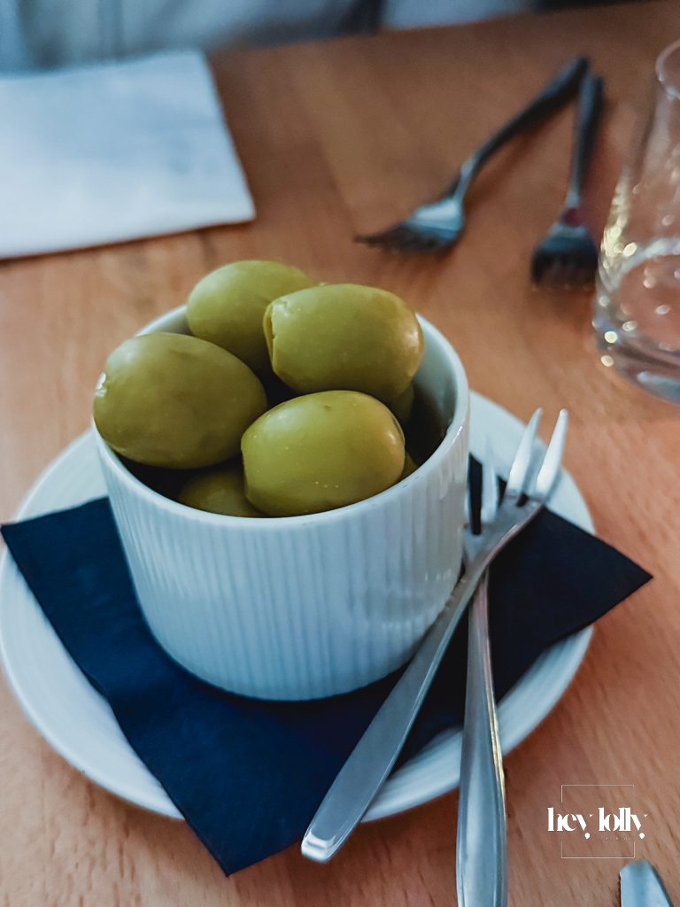 Bread and butter with picante gordal olives served at Skein Nottingham