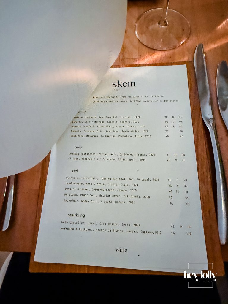 Skein Nottingham Review showing menu offering