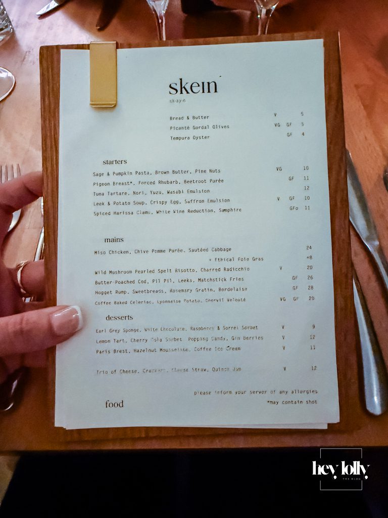 Skein Nottingham Review showing menu offering