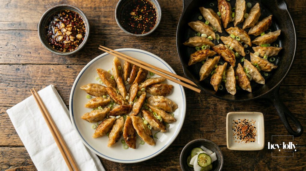homemade asian potstickers with chilli dippiing sauce