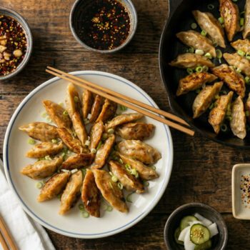 homemade asian potstickers with chilli dippiing sauce
